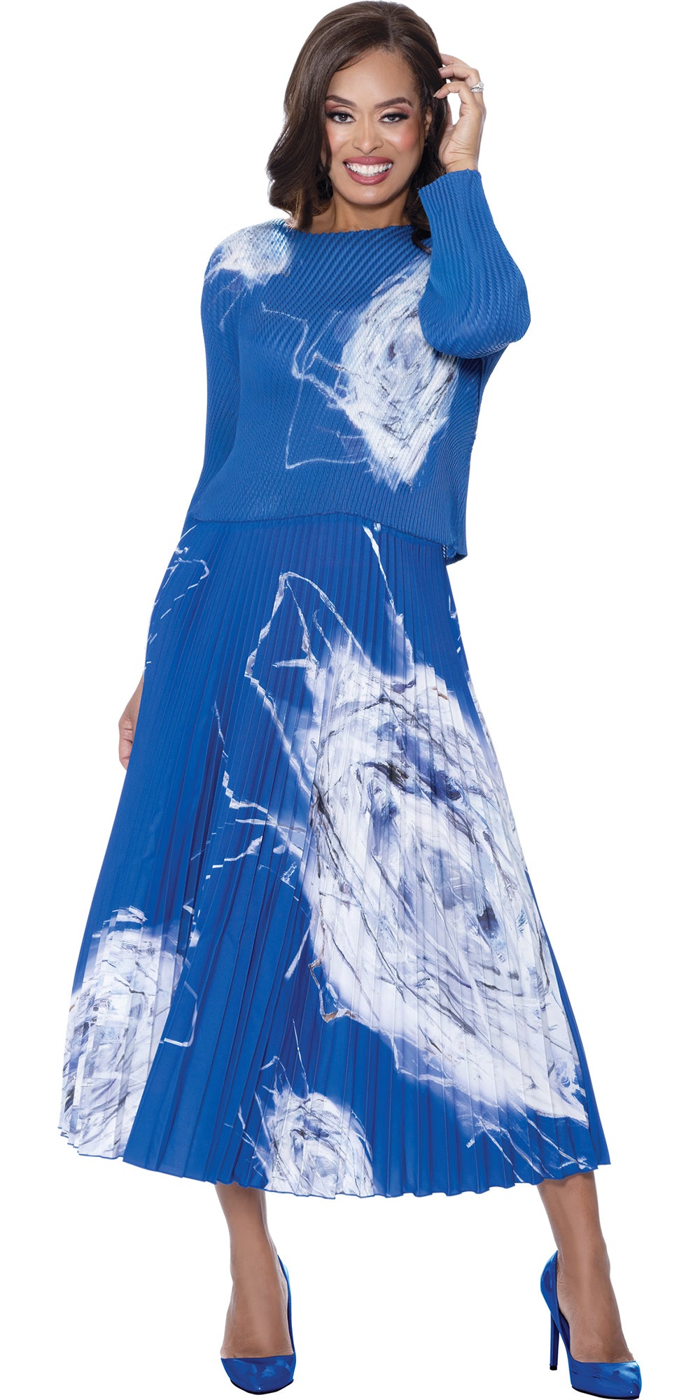 Divine Causals 1892 - Blue - 2 pc Print Skirt Set