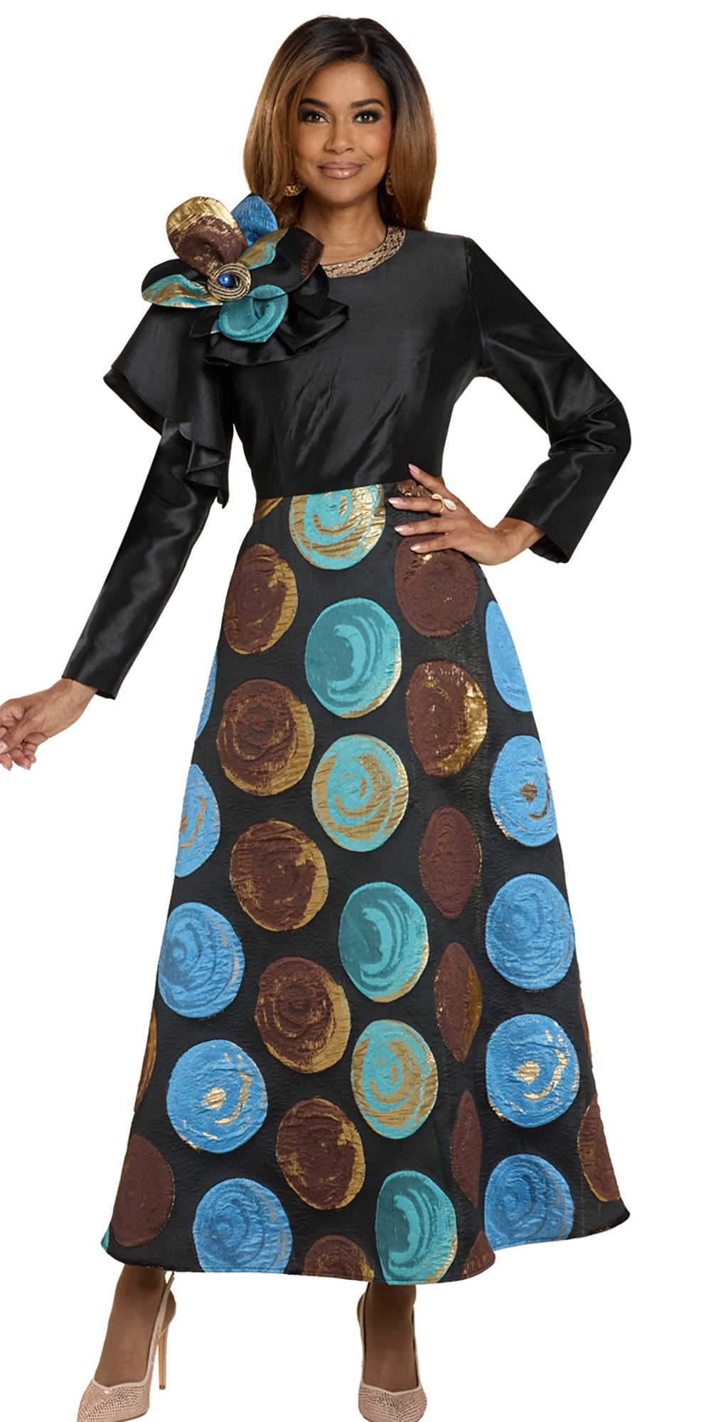 Donna Vinci 12208 - Black Multi - Brocade Silk Dress