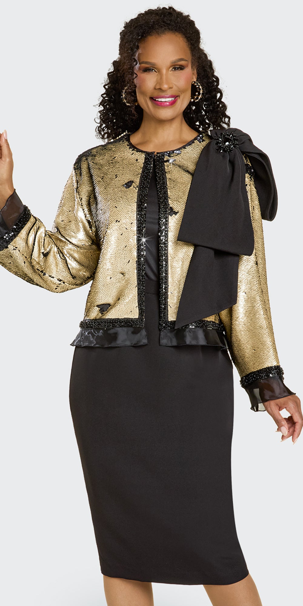 Donna Vinci 12215 - Gold Black - 3 pc Sequin Jacket Skirt Set