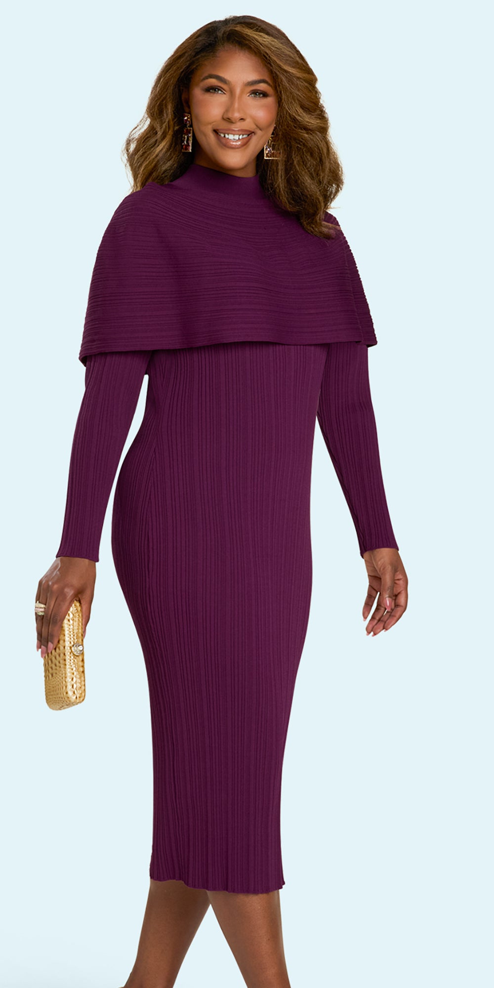 Donna Vinci 13444 - Plum - Textured Knit Dress