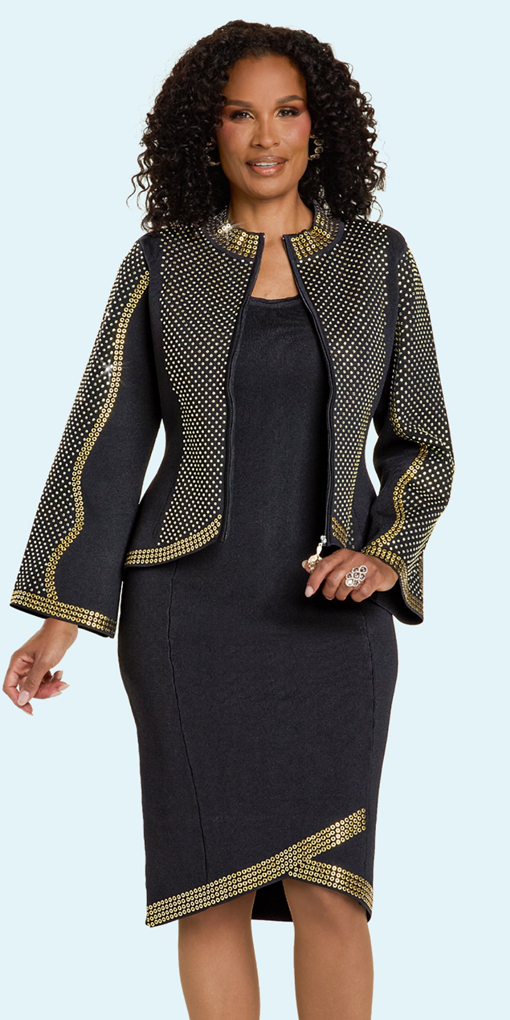 Donna Vinci 13448 - Black - 2 pc Rhinestone Trim Jacket Dress