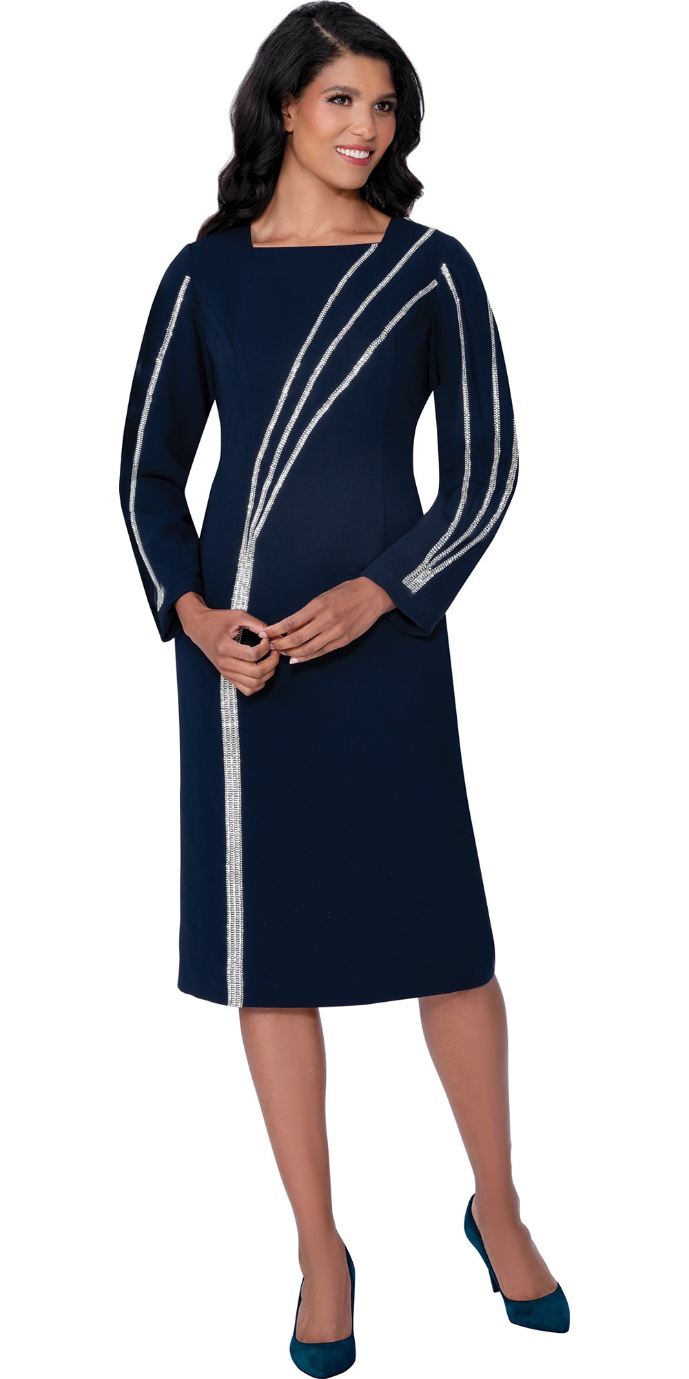 Dresses By Nubiano 100421 - Navy - Light Crystal Trim Dress
