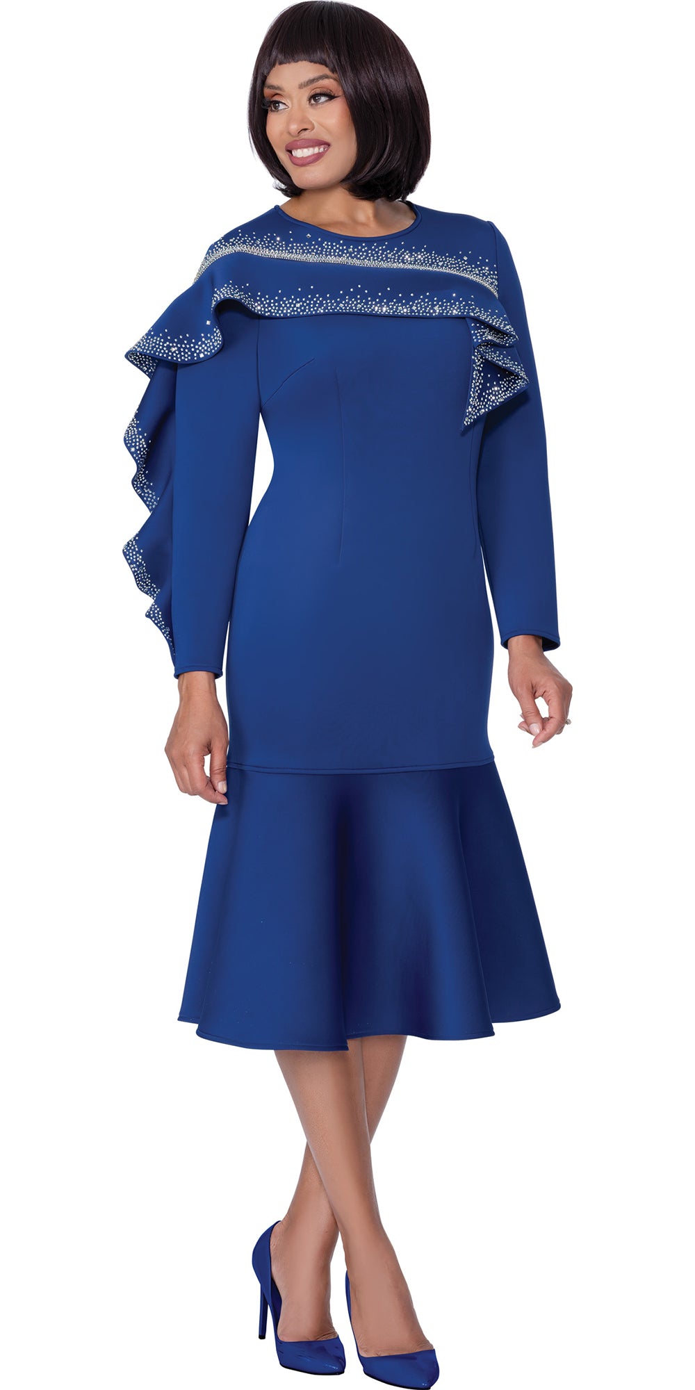 Dresses By Nubiano 100441 - Royal - Light Embellished Scuba Dress