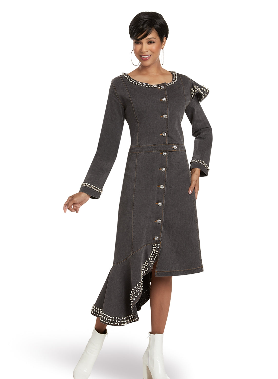 DV Jeans 8450 - Grey Dress with Pearl Trims