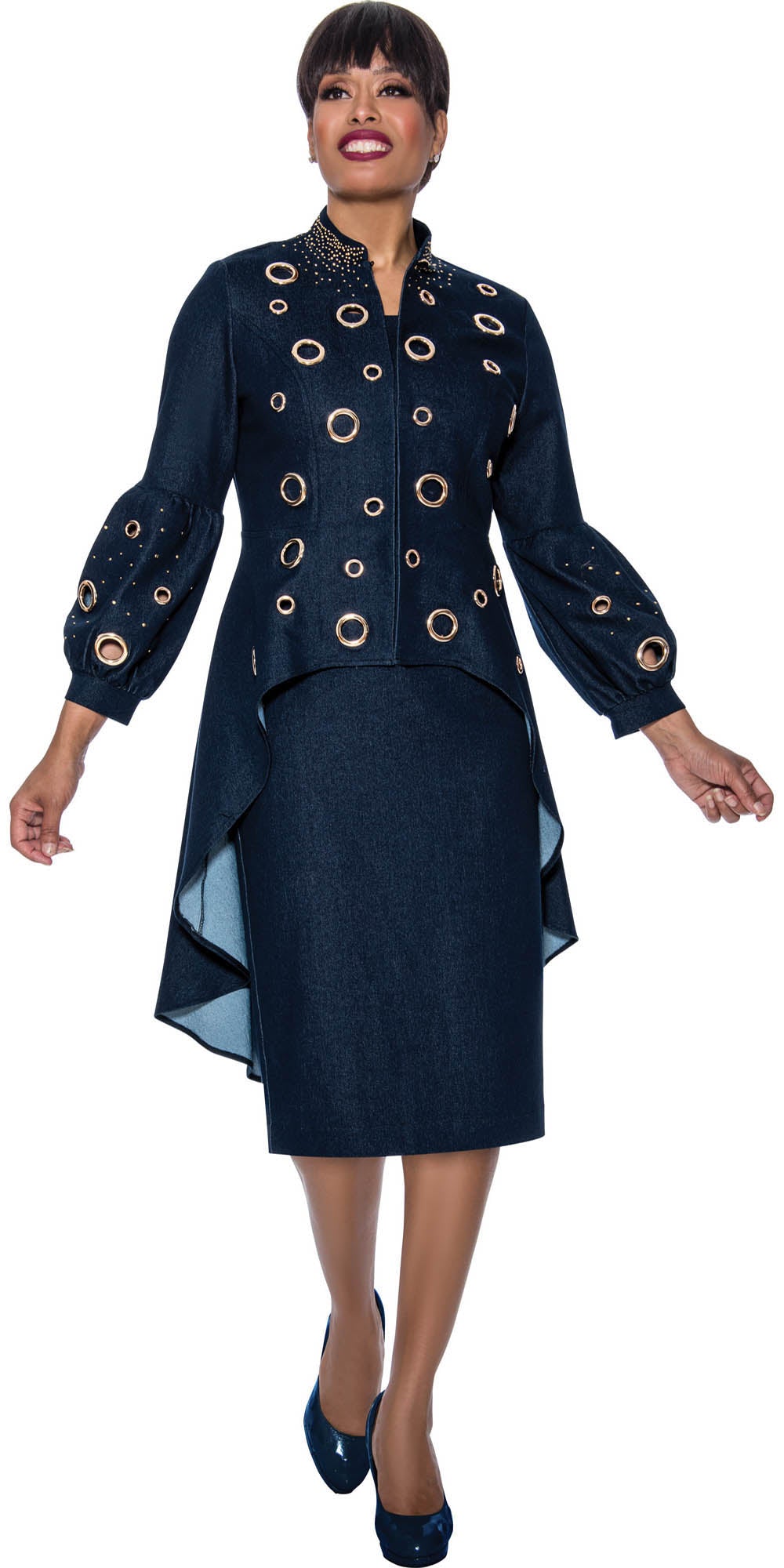 Devine Sport - 63882 - Navy - Grommet Embellished Denim 2pc Skirt Set
