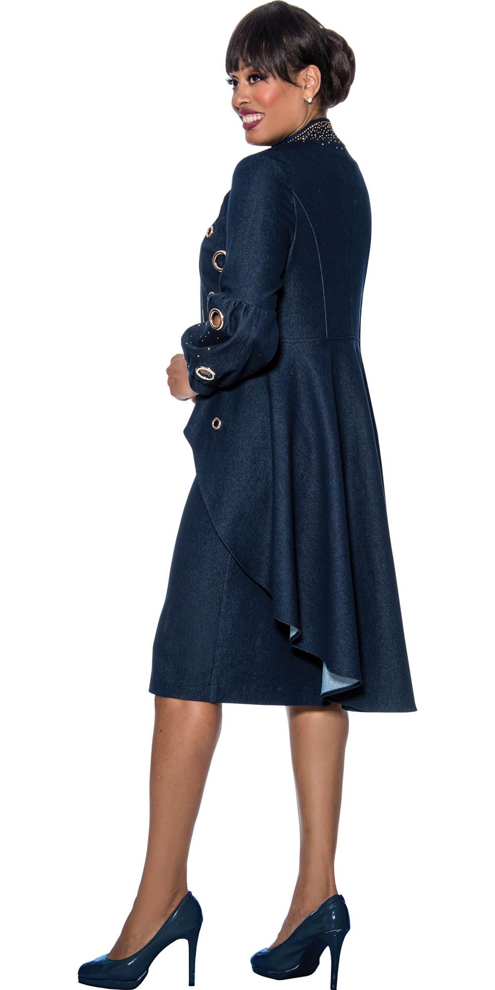 Devine Sport - 63882 - Navy - Grommet Embellished Denim 2pc Skirt Set