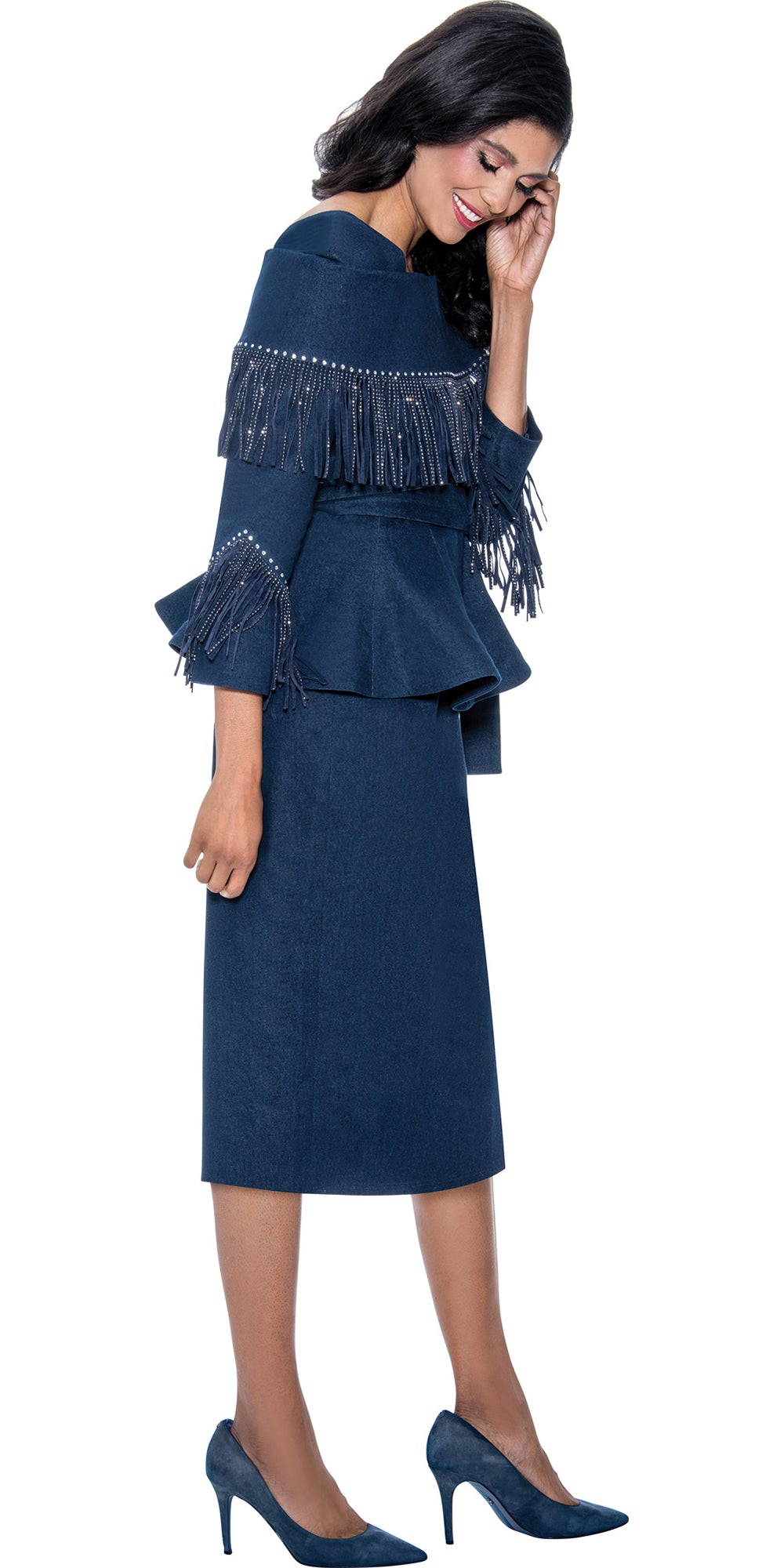 Devine Sport 800182 - Navy - Embellished Fringe Denim Skirt Set