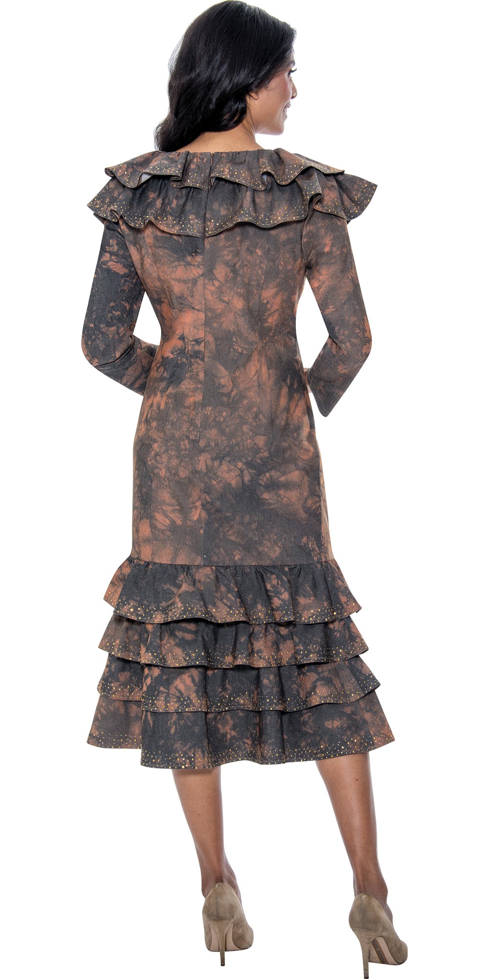 Devine Sport 800201 - Brown - Watercolor Print Ruffle Dress