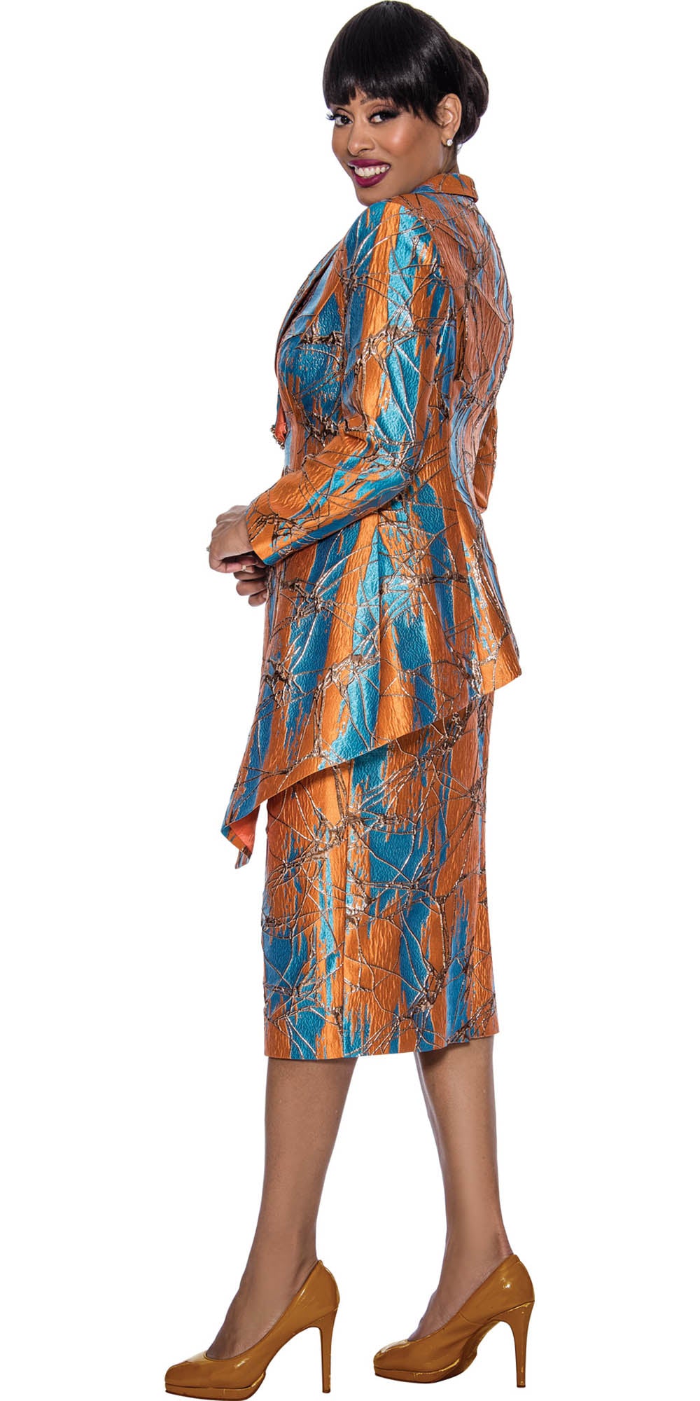 Divine Queen - 2203 - Print Two-tone 3pc Skirt Suit