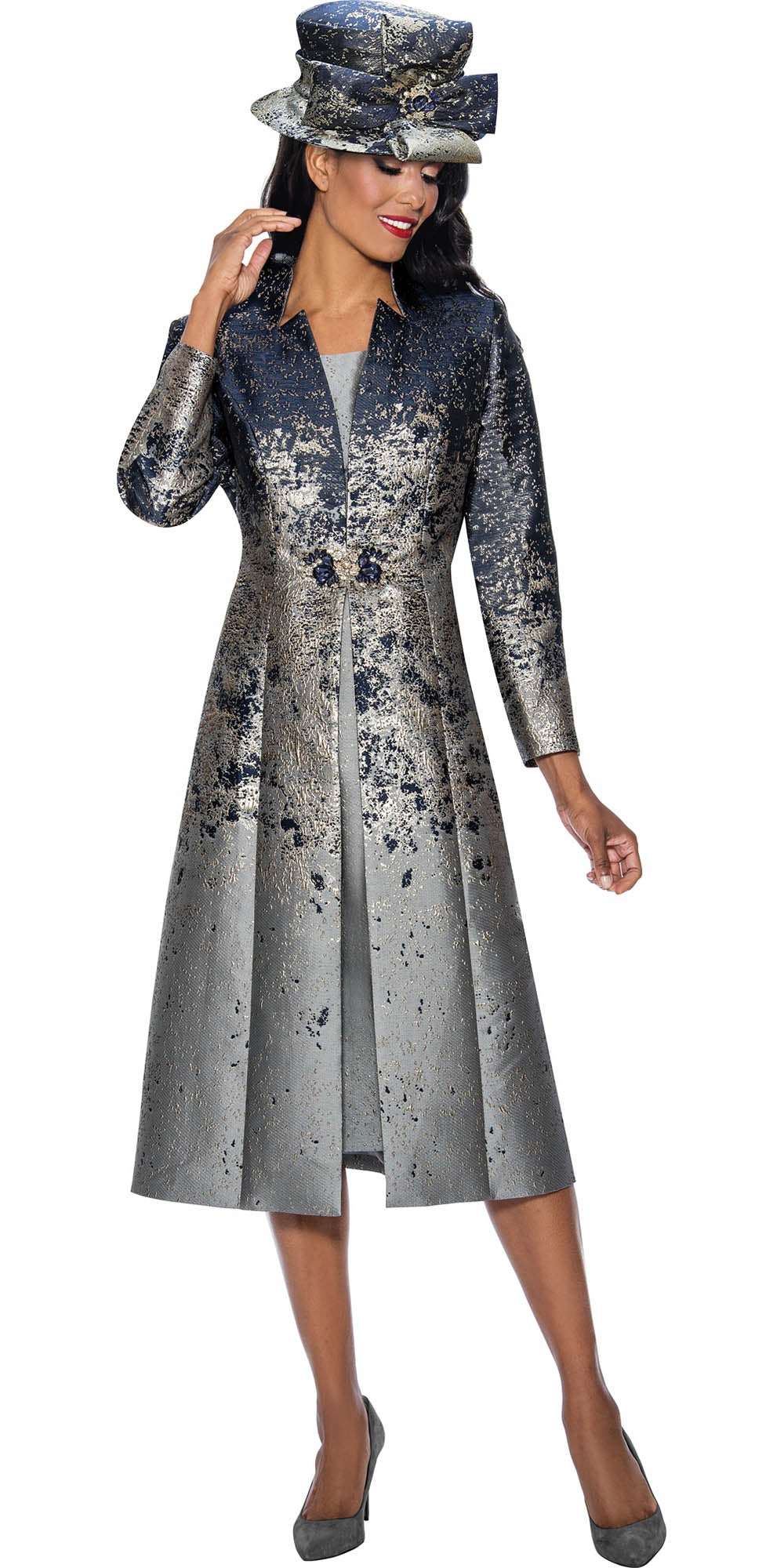 Divine Queen - 2232 - Embossed Print 2pc Jacket Dress