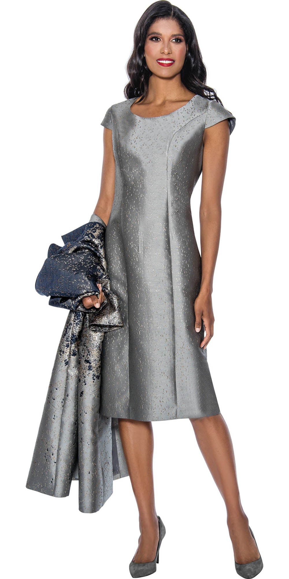 Divine Queen - 2232 - Embossed Print 2pc Jacket Dress