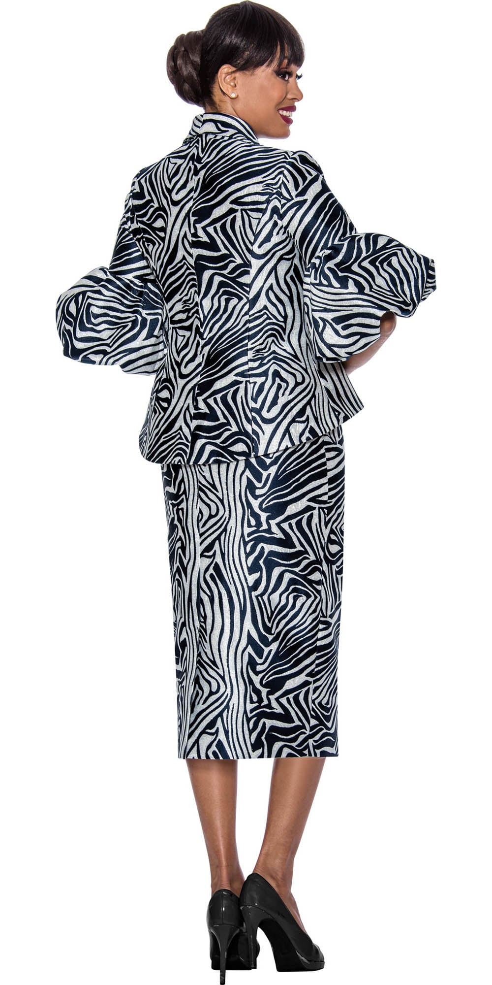 Divine Queen - 2302 - Print Button-front 2pc Skirt Suit