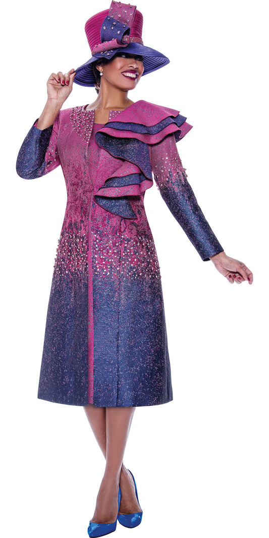 Divine Queen 2332 - Purple - 2 PC Embellished Jacquard Jacket and Dress