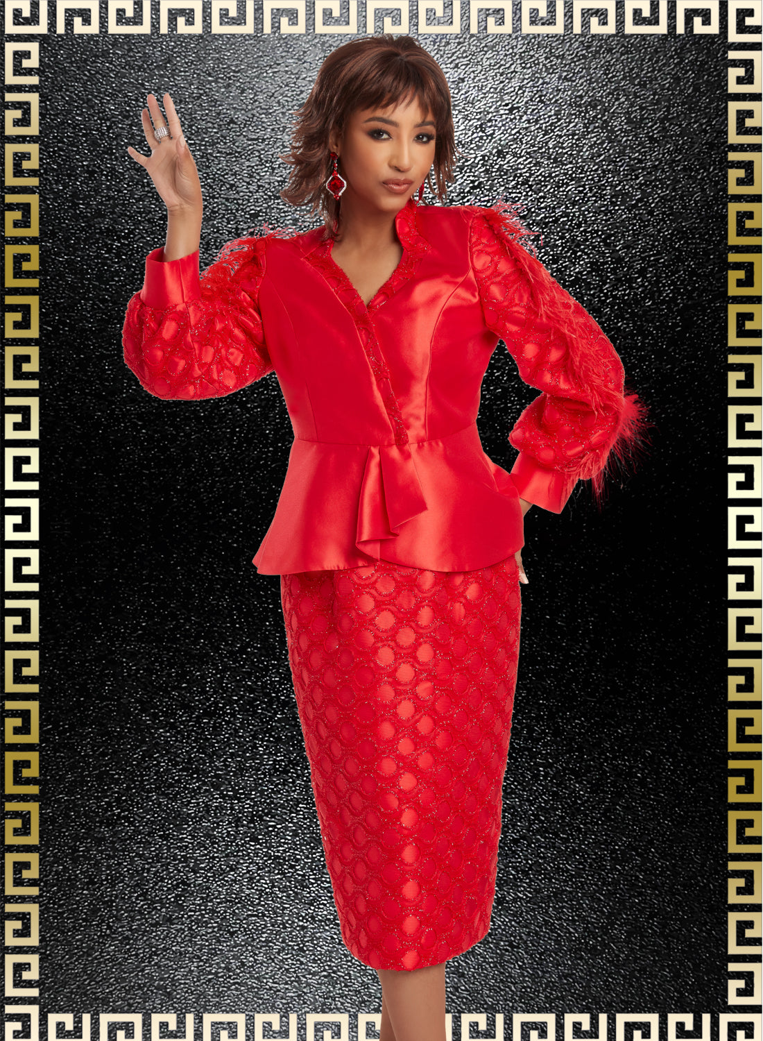 Donna Vinci - 12043 - Novelty Fabric with Eyelash Trim 2pc Skirt Suit