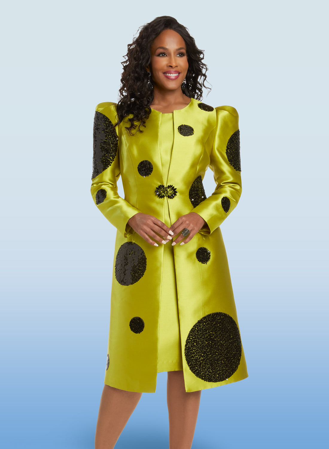 Donna Vinci - 12069 - Lime - Silky Twill Sequin Dot 2pc Jacket Dress