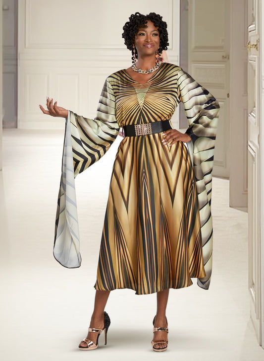 Donna Vinci 12078 - Gold - Cloak Sleeve Dress with Belt