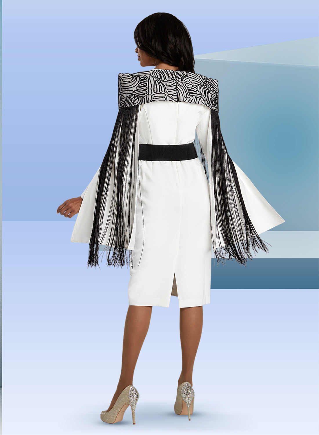 Donna Vinci 12091 - White Black - Portrait Collar Dress with Belt