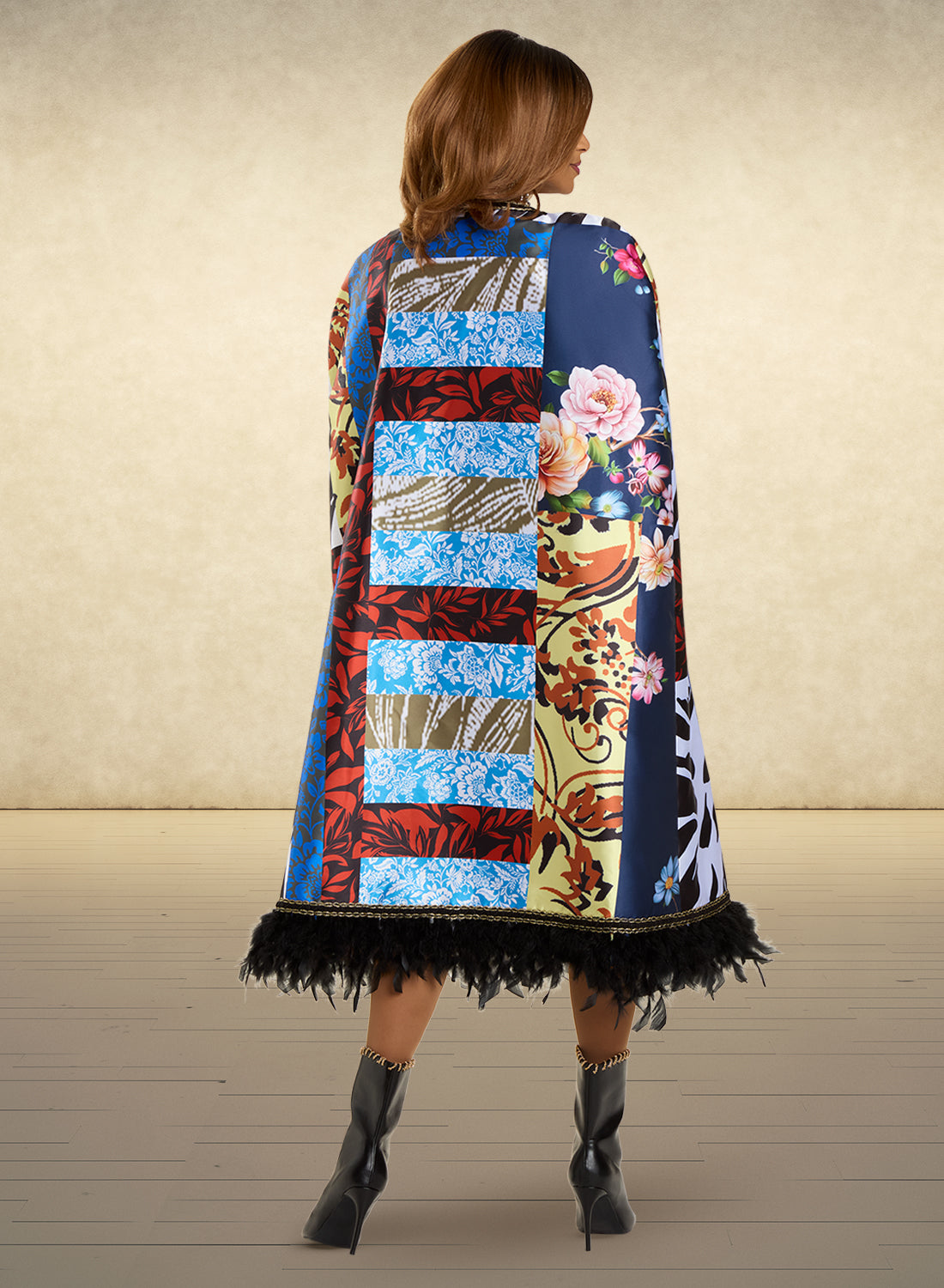 Donna Vinci 12118 - Multi - 2 pc Silk Print Cape Dress