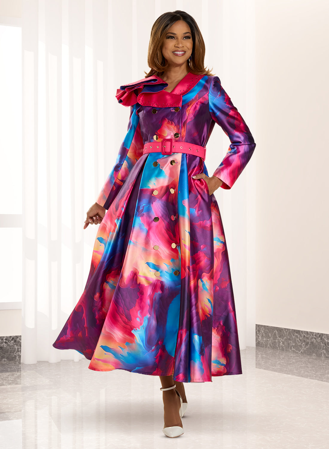 Donna Vinci 12120 - Multi - Print Button Up Dress