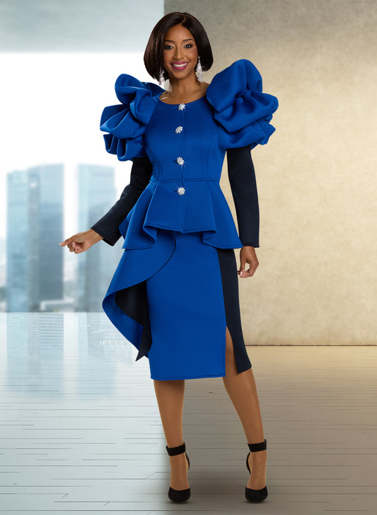Donna Vinci 12130 - Royal - Side Tail Skirt Suit