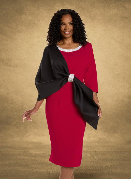 Donna Vinci 12146 - Red - Stone Trim Crepe Dress