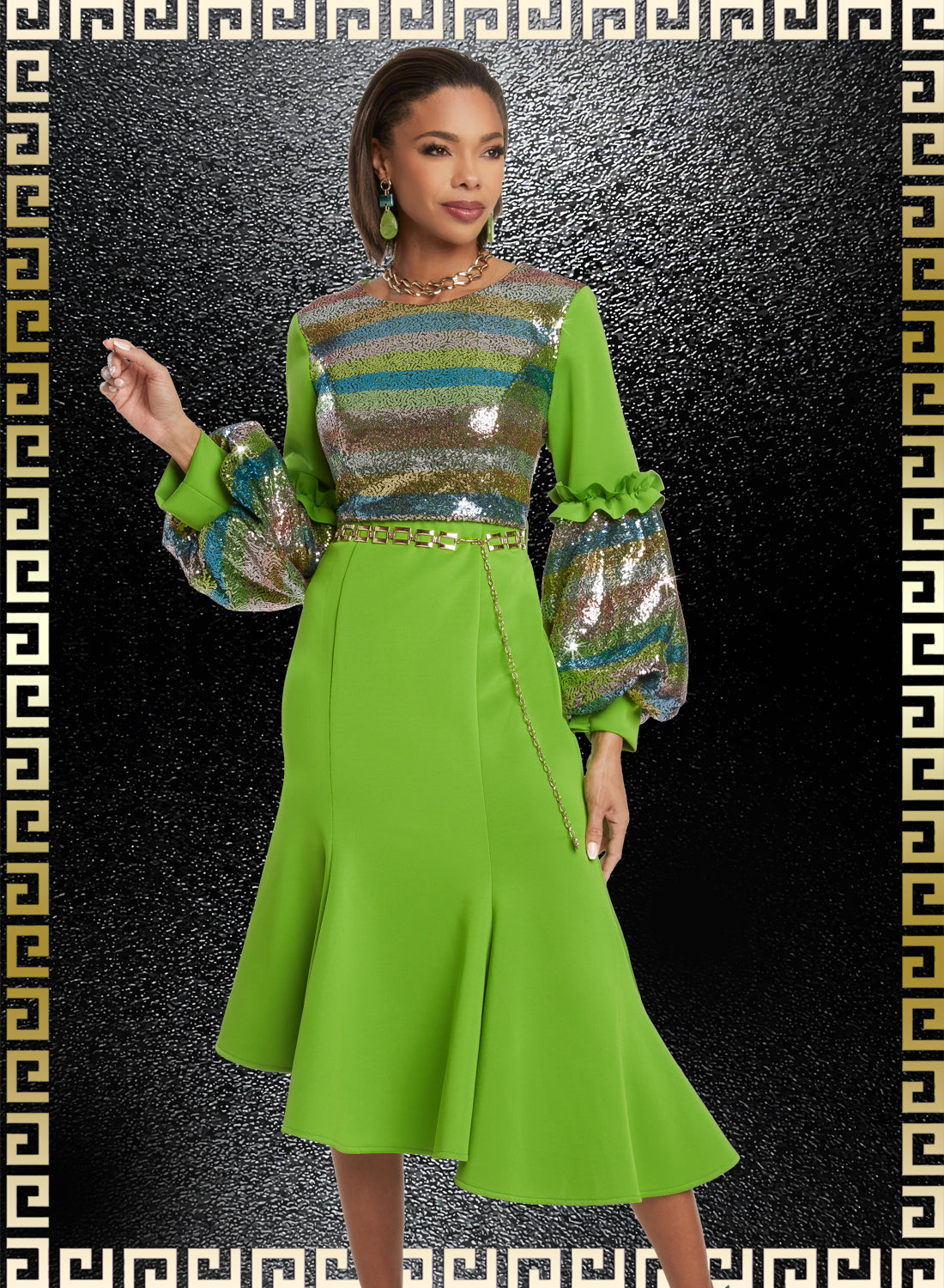 Donna Vinci - 5808 - Lime - Sequin Stripes Dress
