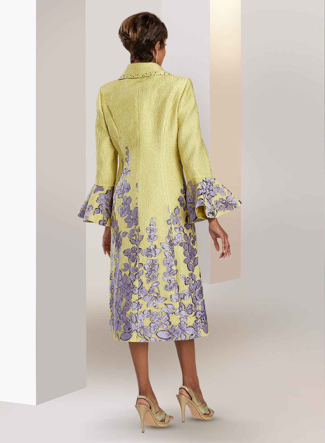 Donna Vinci 5836 - Citron Lavender - Floral Embroidery Dress w/ Jacket