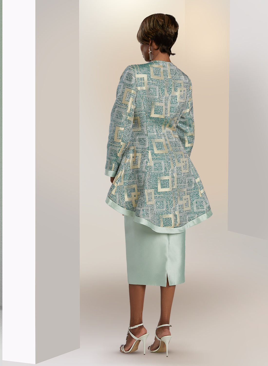 Donna Vinci 5839 - Mint - Brocade Silk Skirt Suit