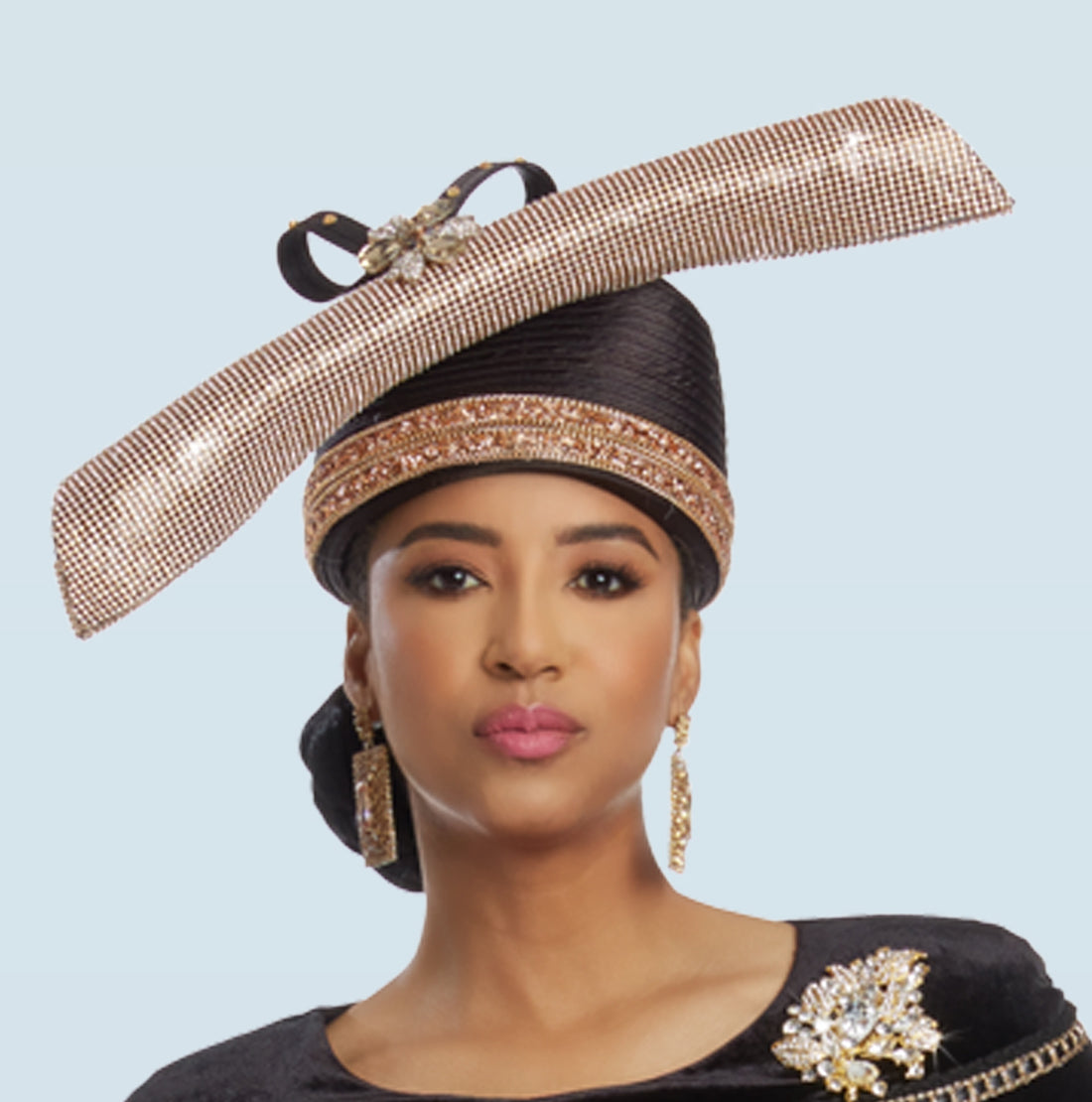 Donna Vinci - 5828 - Black Gold - Belted Velvet Cape Sleeve Dress with Rhinestone Details