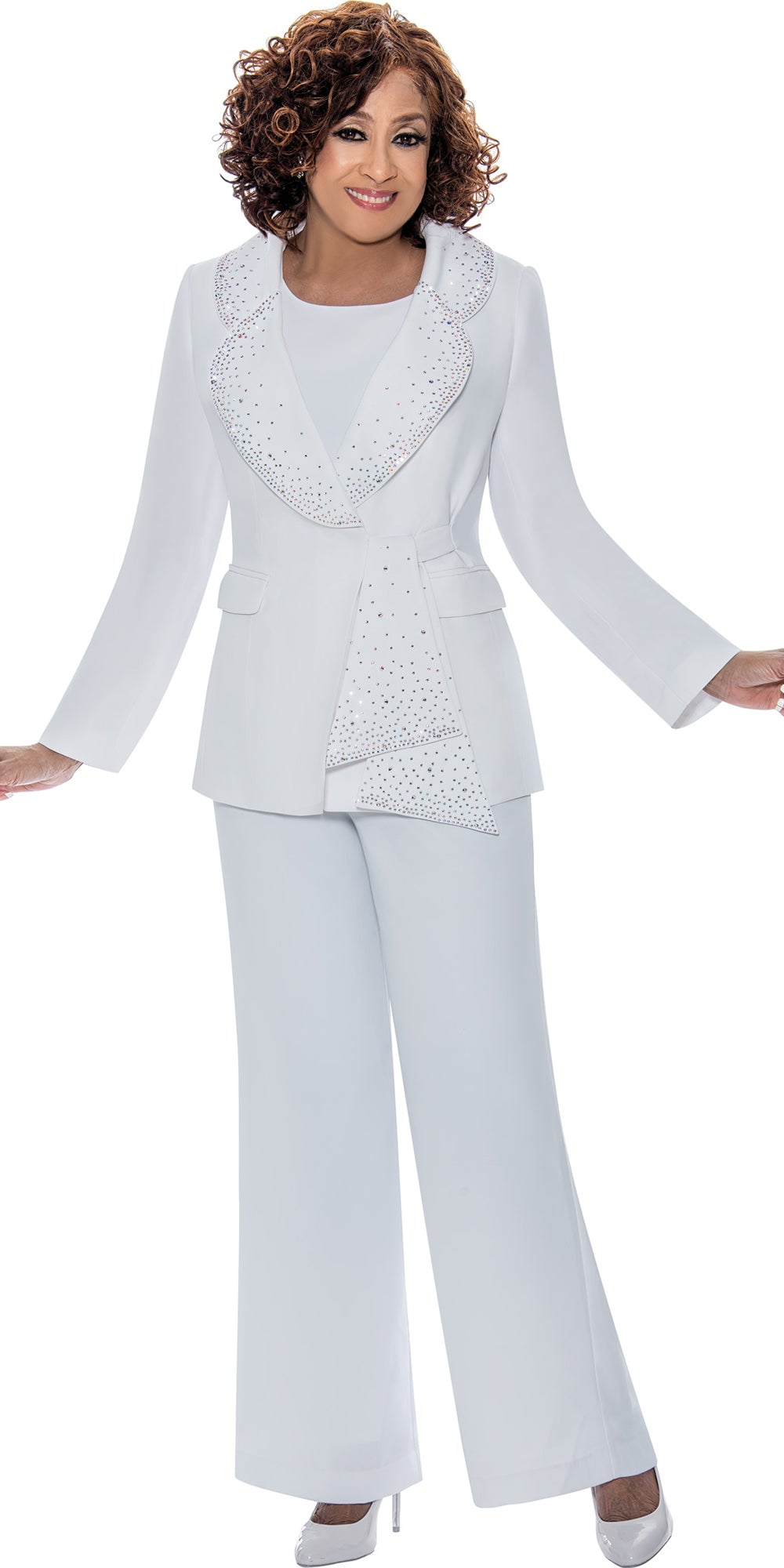 Dorinda Clark Cole 309093 - White - 3 pc Embellished Crepe Pant Suit