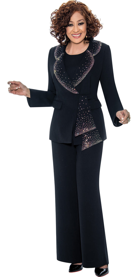 Dorinda Clark Cole 309093 - Black - 3 pc Embellished Crepe Pant Suit