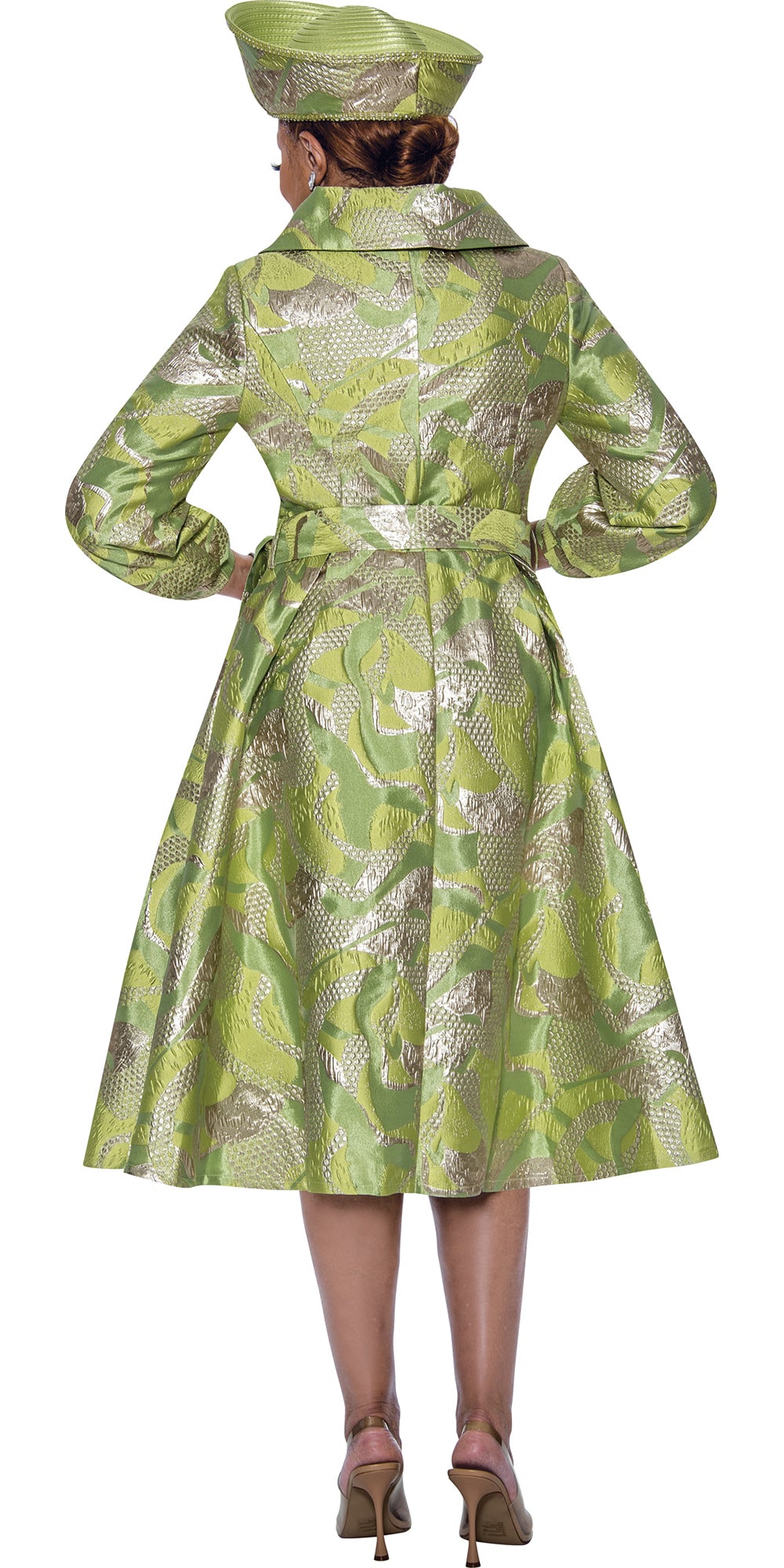 Dorinda Clark Cole - 5111 - Lime - Jacquard Print Tie Waist Dress