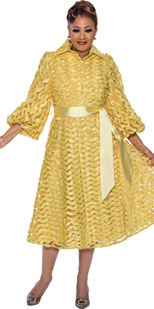 Dorinda Clark Cole 5261 - Yellow - Belted Ribbon Dress