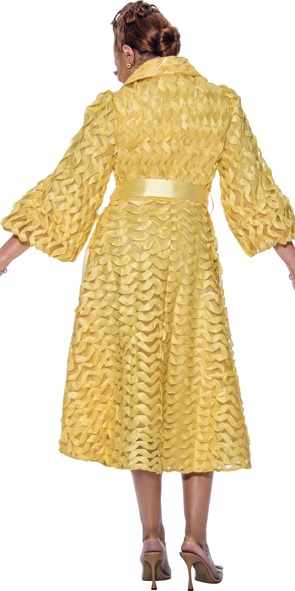 Dorinda Clark Cole 5261 - Yellow - Belted Ribbon Dress