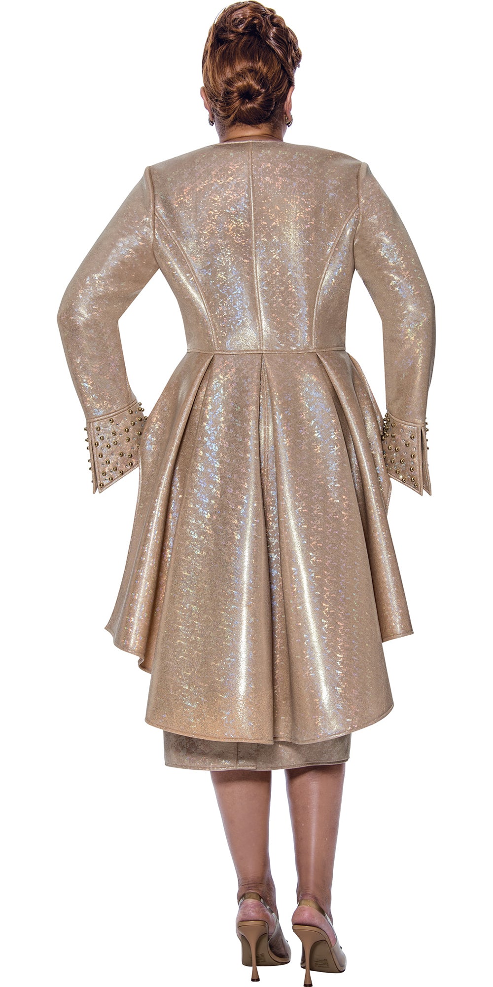 Dorinda Clark Cole 5402 - Champagne - Stud Embellished  Novelty Fabric Skirt Suit