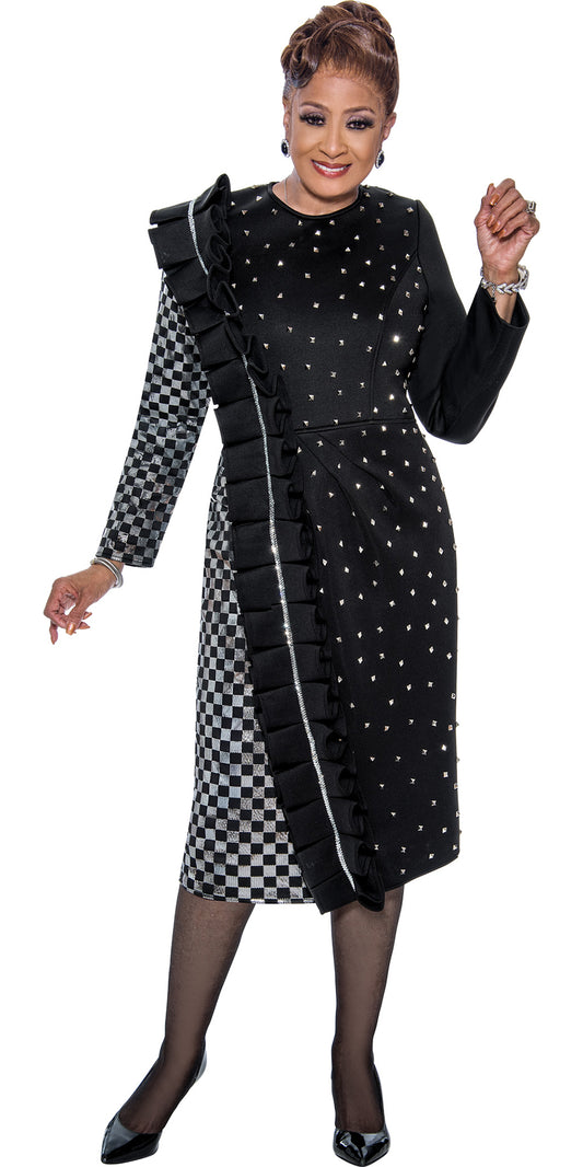Dorinda Clark Cole 5411  - Black Silver - Stud Embellished Scuba Dress