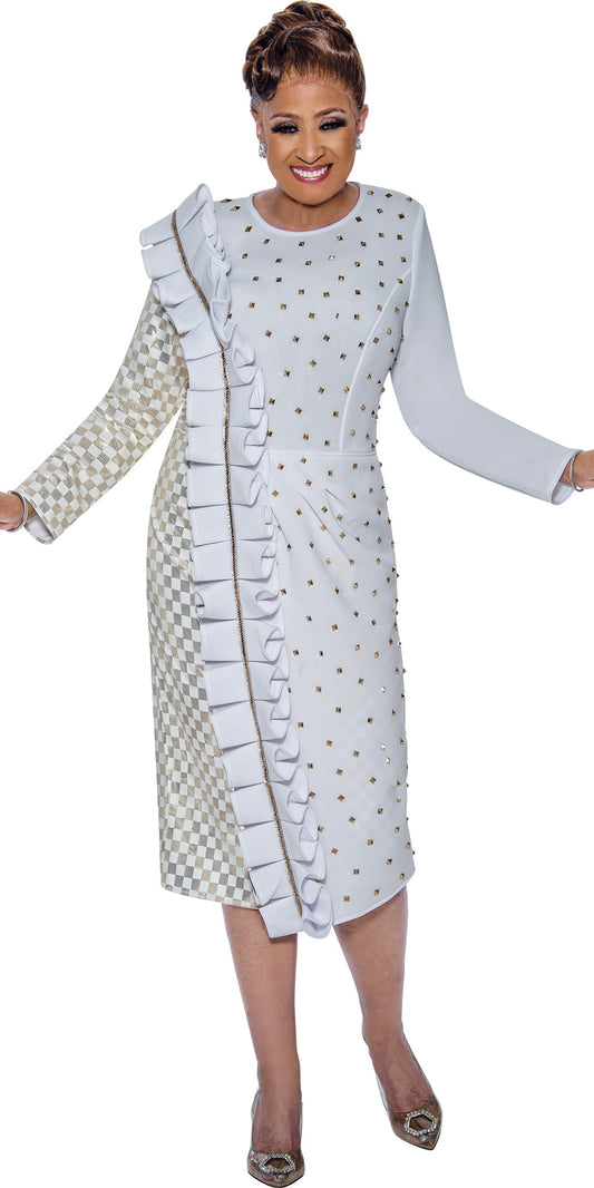 Dorinda Clark Cole 5411  - White Gold - Stud Embellished Scuba Dress