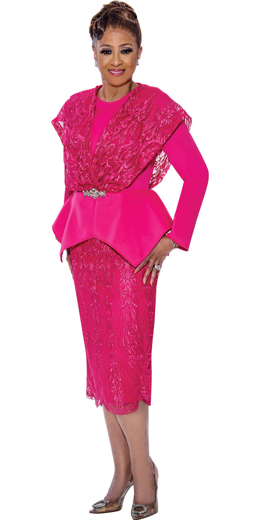 Dorinda Clark Cole 5421 - Hot Pink - Lace and Scuba Dress