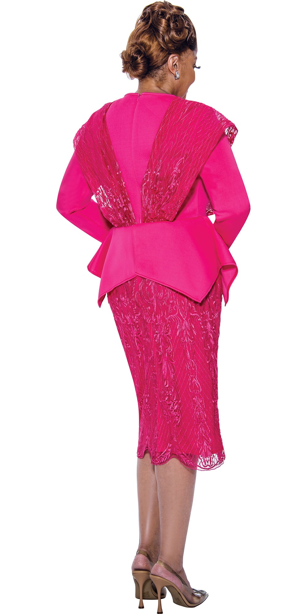 Dorinda Clark Cole 5421 - Hot Pink - Lace and Scuba Dress