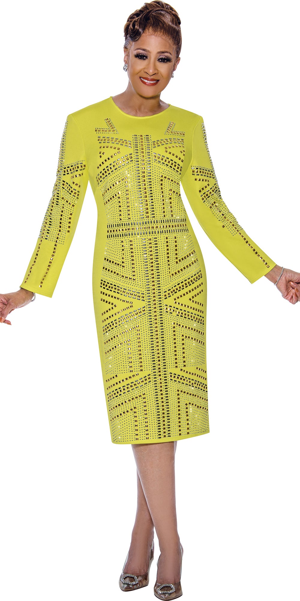 Dorinda Clark Cole 5431 - Green - Embellished Knit Dress