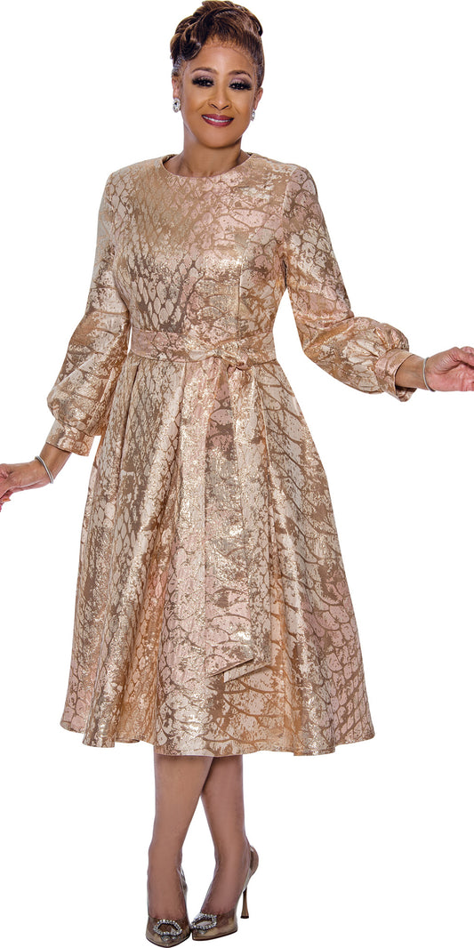 Dorinda Clark Cole 5501 - Pink Gold - Jacquard Dress with Sash Belt