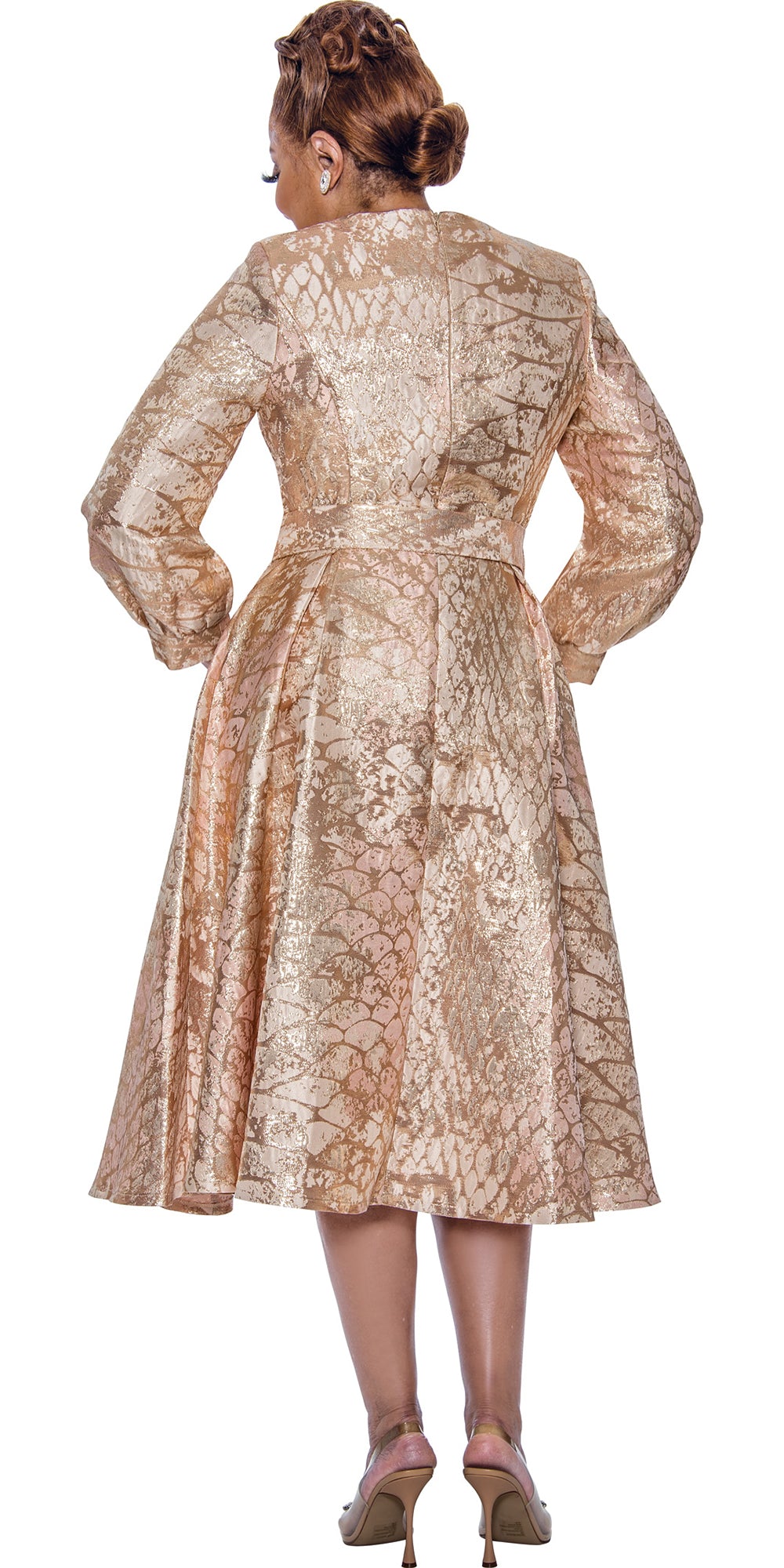 Dorinda Clark Cole 5501 - Pink Gold - Jacquard Dress with Sash Belt