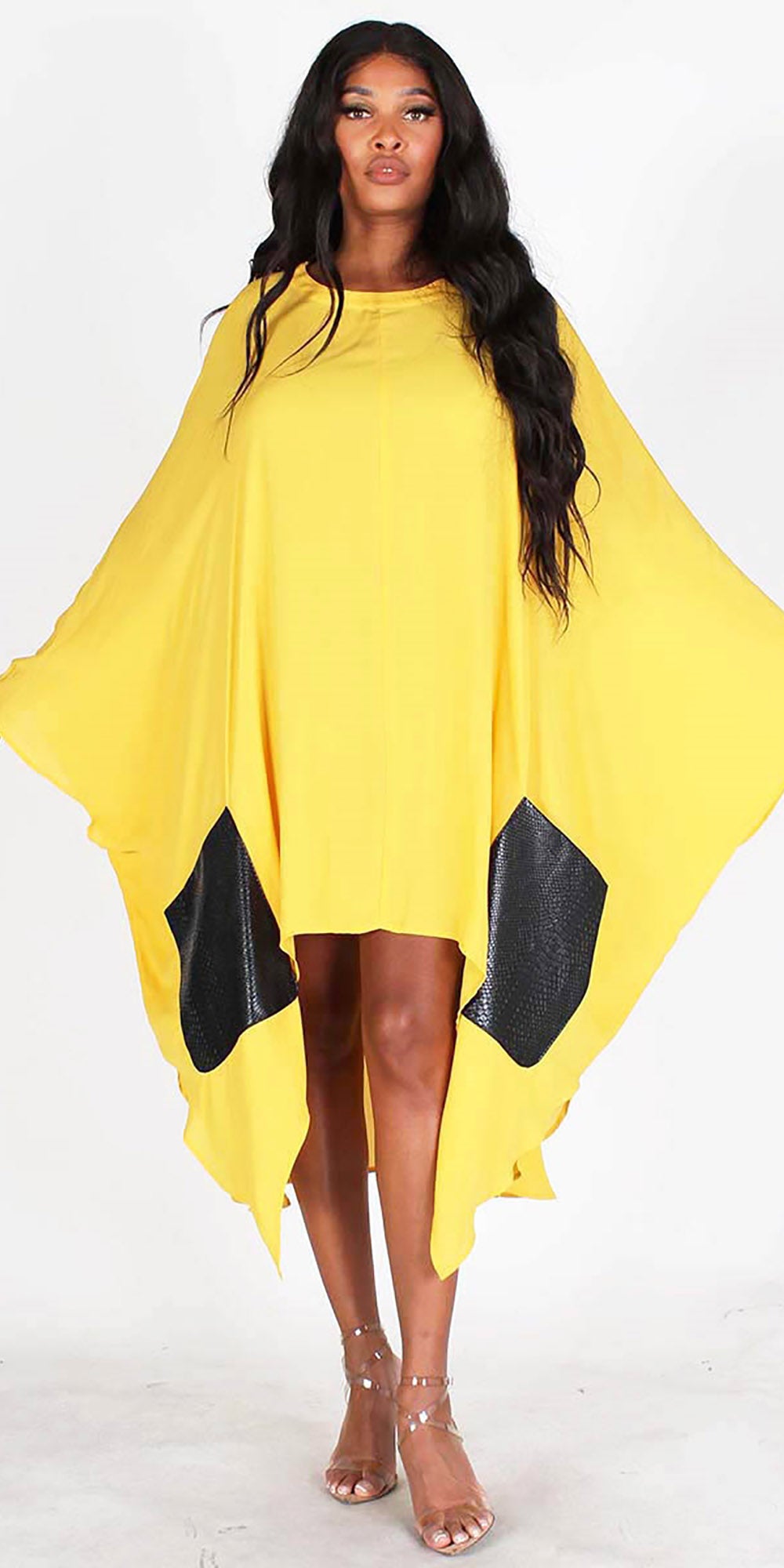Eien EI1833 - Yellow - Sheer Faux Leather Pocket Top