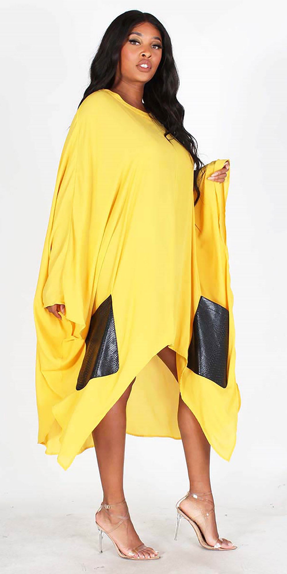 Eien EI1833 - Yellow - Sheer Faux Leather Pocket Top