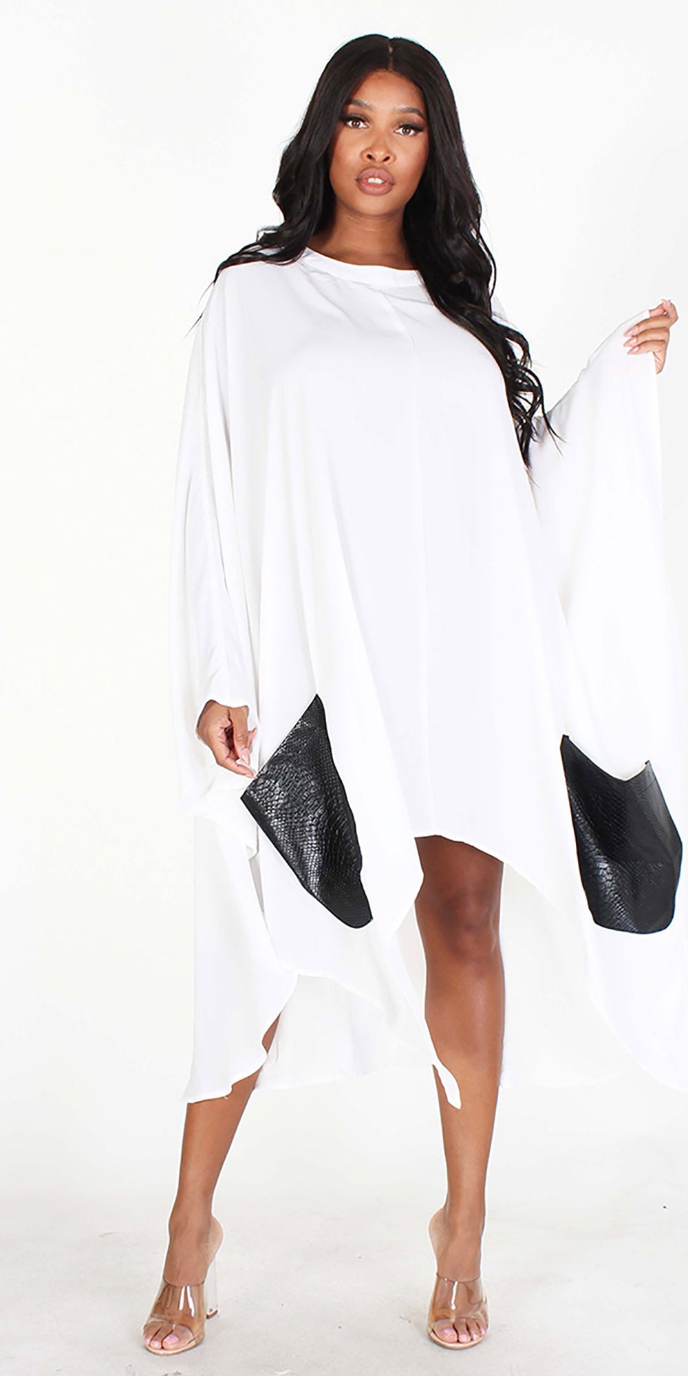 Eien EI1833 - White - Sheer Faux Leather Pocket Top