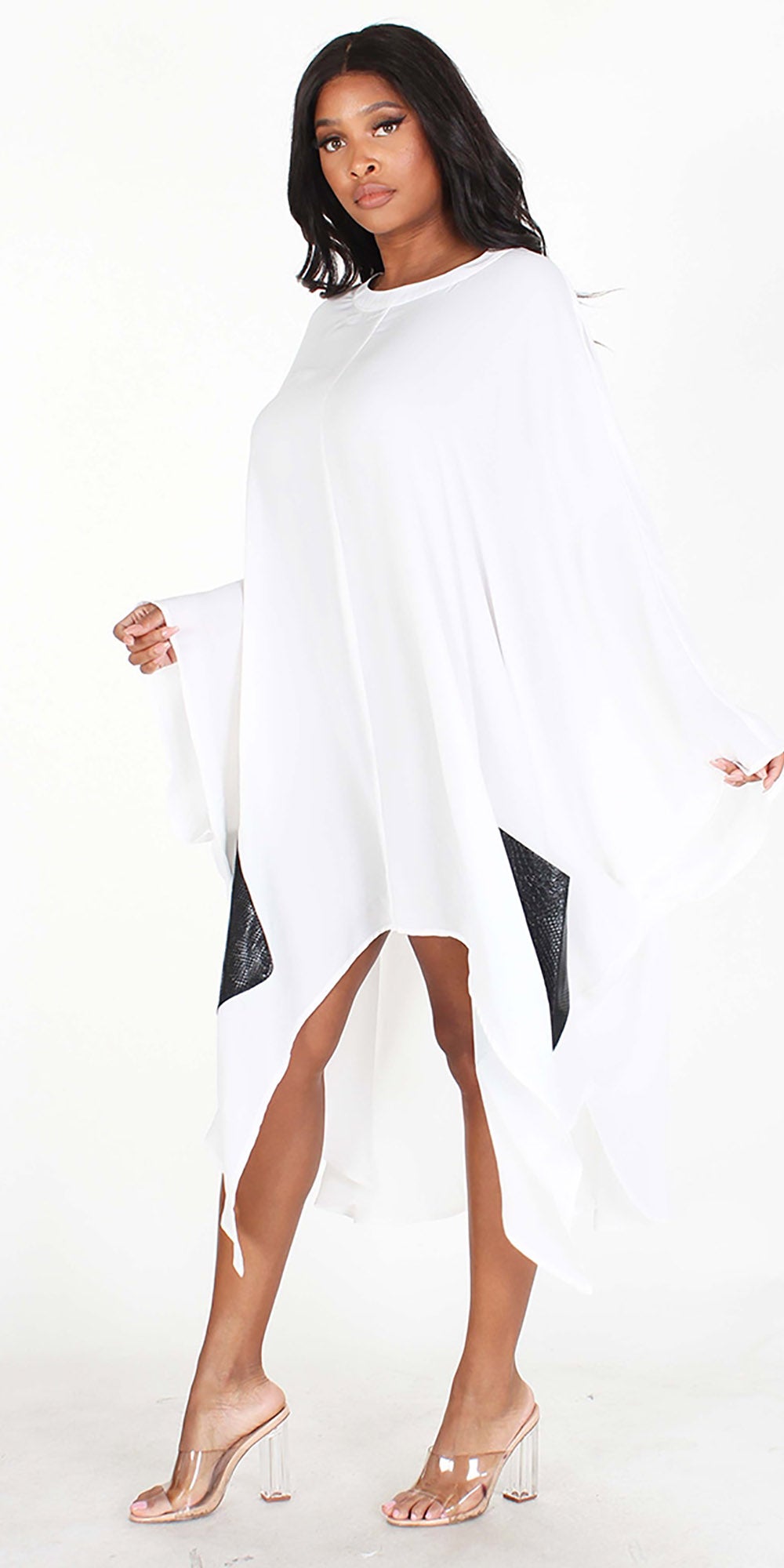 Eien EI1833 - White - Sheer Faux Leather Pocket Top