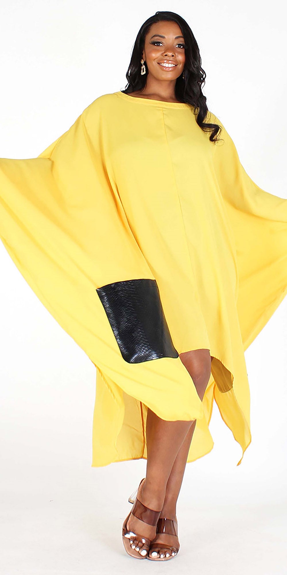 Eien EI1833 - Yellow - Sheer Faux Leather Pocket Top