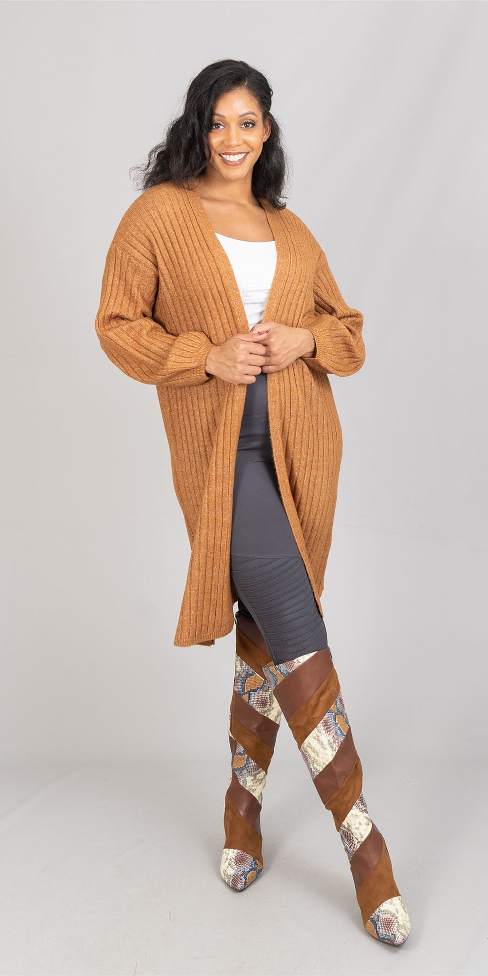 Freshman 5T511442LBE - Toffee Bar - Ribbed Sweater PlusSize Cardigan