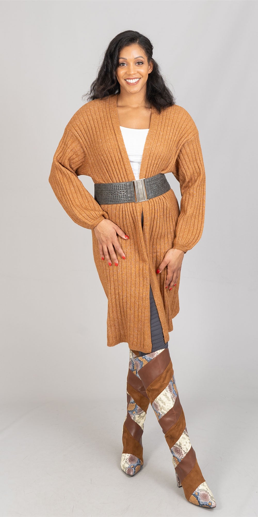 Freshman 5T511442LBE - Toffee Bar - Ribbed Sweater PlusSize Cardigan