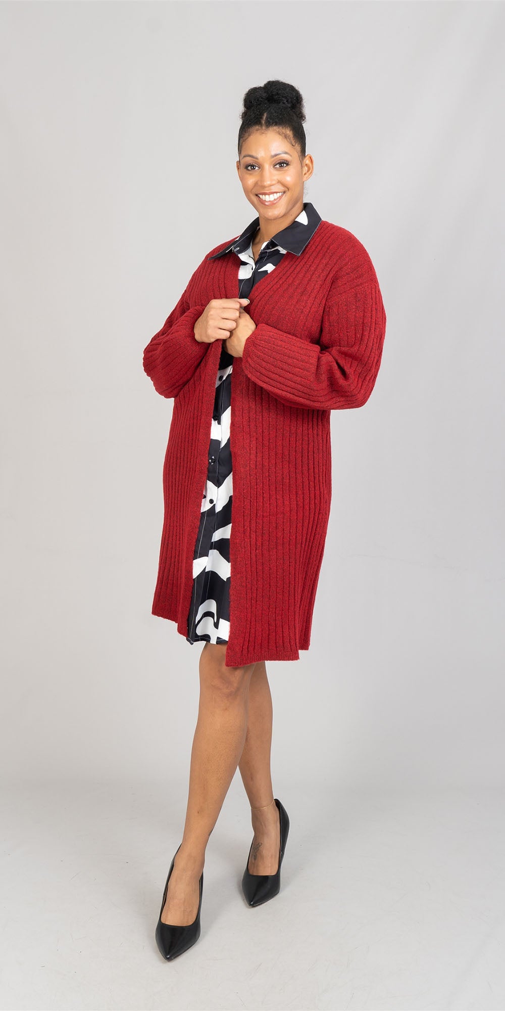 Freshman 5T511442LBE - Rustic Red - Ribbed Sweater PlusSize Cardigan